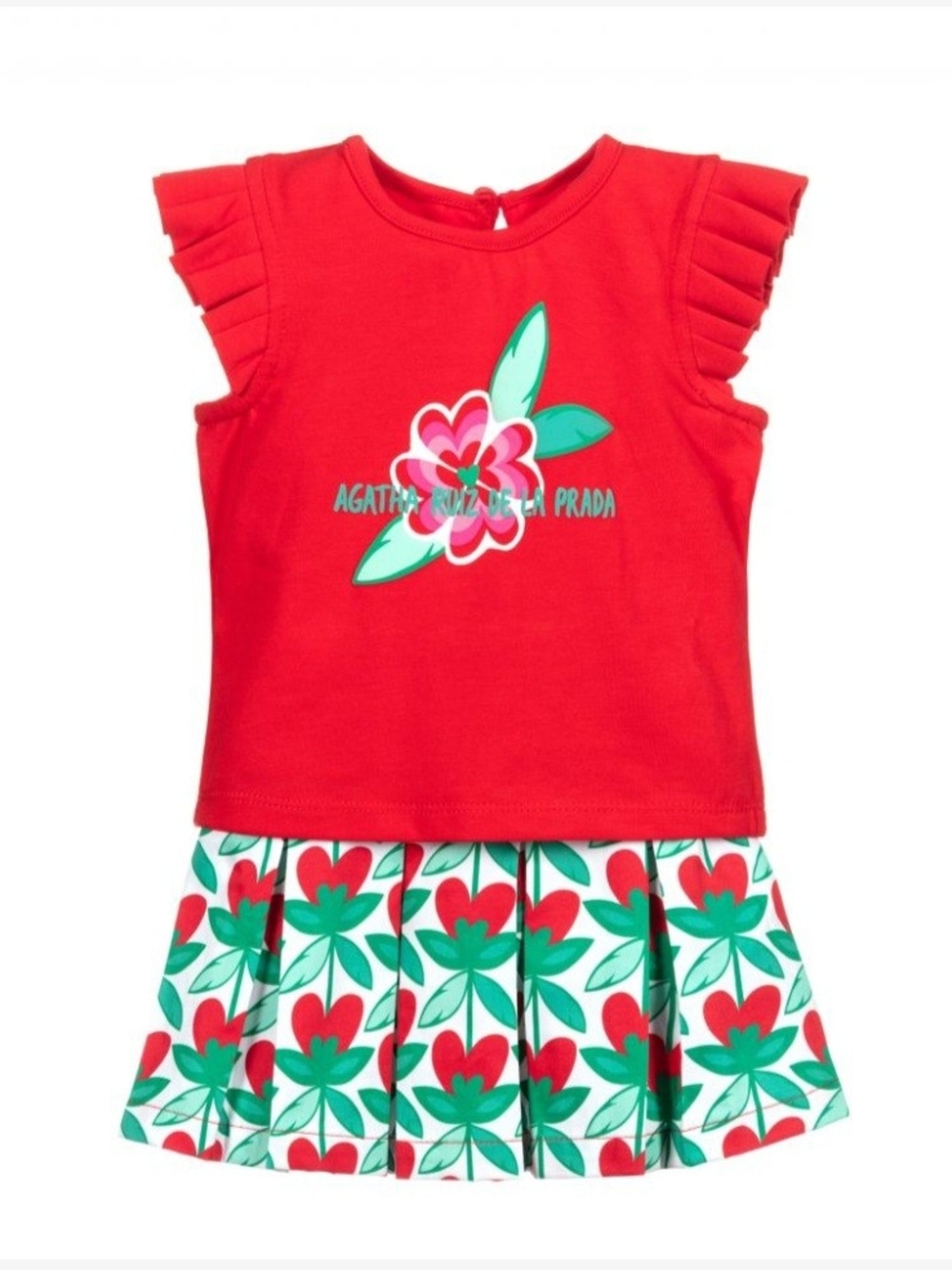Agatha Ruiz de la Prada Red Cottom Top And Skirt Set